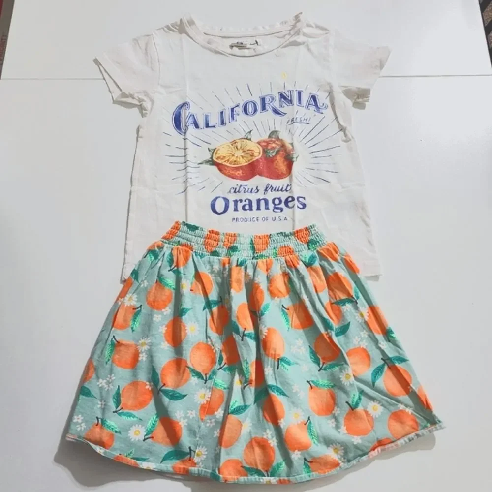 H&M Girls California Spring Oranges T-Shirt & Skirt Outfit 5t
